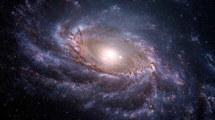 Obraz premium A mesmerizing spiral galaxy slowly rotates through the vast expanse of space its swirling arms illuminated by countless stars and cosmic dust
