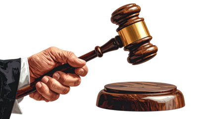 Gavel held above block by hand