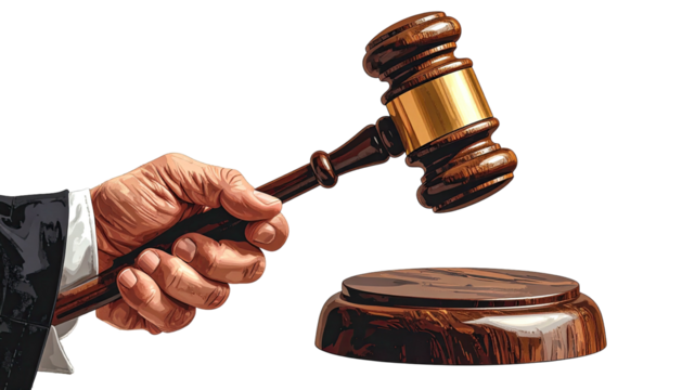 Gavel held above block by hand