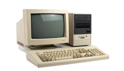 Beige desktop computer with CRT monitor and keyboard, retro vibe