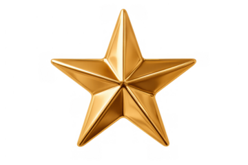 Golden five-pointed star symbolizing success, achievement, victory, and quality, having a transparent background