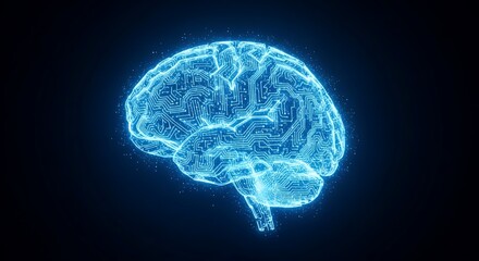 Conceptual Visualization of Human Brain as Digital Circuit Board Representing Artificial Intelligence and Cognitive Power