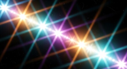 Obraz premium Colorful starburst lights on a dark background diagonally aligned creating a vibrant and dynamic pattern