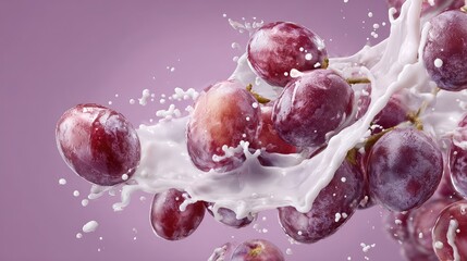 Fresh Grapes with Splashing Milk in Creative Food Photography, Capturing Dynamic Motion and Vibrant Colors for Advertising and Marketing