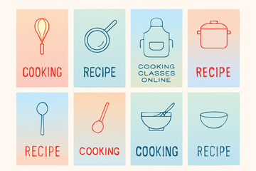 Colorful Cooking And Recipe Cards Set For Online Classes And Kitchen Inspiration