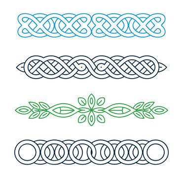 Four decorative ornate borders celtic knot floral ring design elements for graphic design projects vector