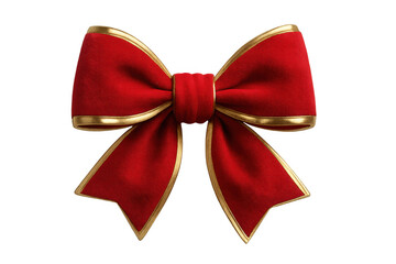 Red velvet bow with golden trim, celebrating christmas, new year, and holidays, presenting gifts and decorations