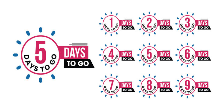 Countdown timer graphic with numbers 1 to 9 days to go