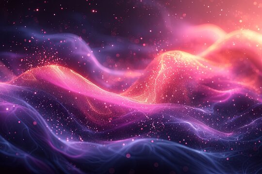 Cosmic Flow of Vibrant Particles in Purple and Orange