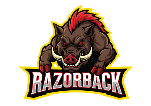 Aggressive razorback hog mascot gaming logo design - Gaming logo - Gaming Mascot - esport mascot vector illustration