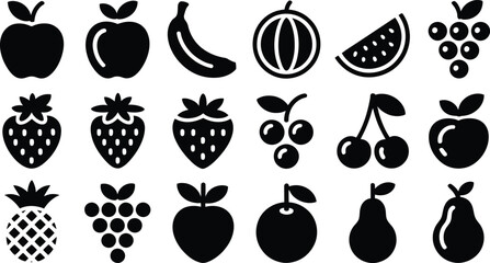 Fresh fruit icons for healthy eating concepts, diet planning, and food-related marketing materials