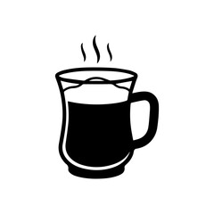Hot Coffee Cup Silhouette Icon with Steam. Simple black and white coffee cup silhouette with rising steam. Perfect for cafe logos, beverage design, breakfast icons, barista artwork, or minimalist kitc