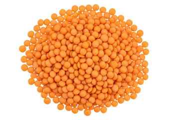 Isolated heap of red lentils for cooking and vegan protein ingredients food source grains