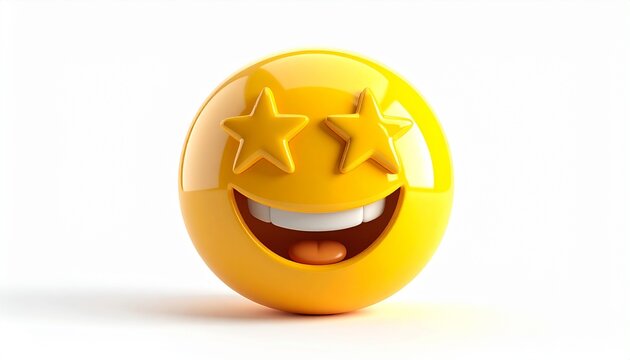 3d happy emoticon with star eyes isolated on white background