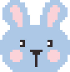 Fototapeta premium A blue pixelated rabbit face with pink ears.