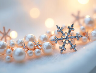 Elegant simple snowflake border design with soft winter lighting and bokeh effects