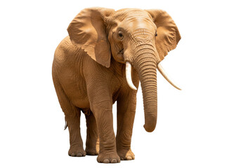 Fototapeta premium Isolated African Elephant, Powerful Wild Animal in Front View, Standing Freely, No People