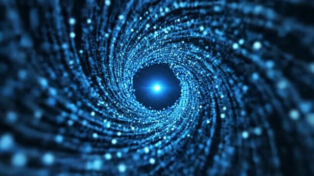 Abstract blue lines and dots form a dynamic, swirling pattern against a dark background, representing digital data flow, technology, and connectivity. Ideal for modern science and communica 67698115 1