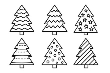 Obraz premium Christmas tree line art icons set, abstract festive symbols for winter holidays and christmas designs, transparent background