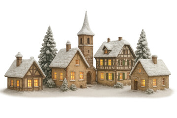Naklejka premium Christmas village model with glowing houses and snowy trees, celebrating winter holidays and traditions