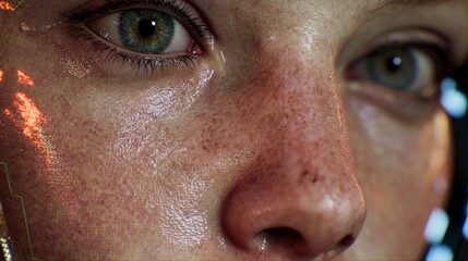 Realistic digital human featuring interchangeable faces and futuristic cyber lighting effects