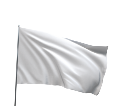 A Flag of Surrender: a singular blank white flag waves high in the air, a symbol of truce, ceasefire, or submission.