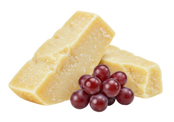 Isolated Parmesan cheese chunk with grapes, savory gourmet food combination, snack diet