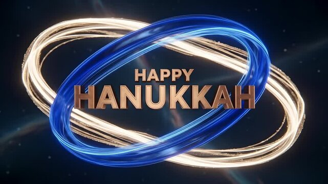 Happy Hanukkah greeting with elegant lettering on a blue star background,  Hanukkah celebration and festive designs, perfect for holiday marketing, event invitations, family greetings,