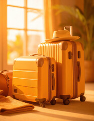 Close up suitcases and travel essentials being packed into bags.