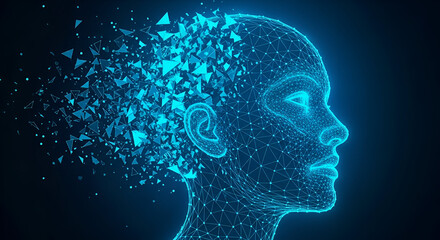 Digital Human Head Deconstructing into Blue Particles