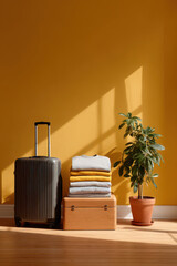 Close up suitcases and travel essentials being packed into bags.