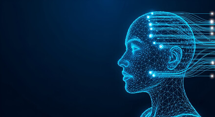 Digital Human Head Wireframe With Data Streams artificial intelligence