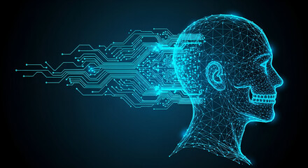 Digital Human Head with Circuit Board Brain artificial intelligence
