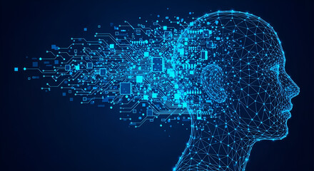 Digital Human Head with Exploding Circuitry Brain artificial intelligence