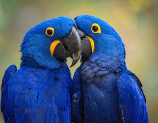 Hyacinth Macaws - A Close-Up of Two Beautiful Blue Parrots.