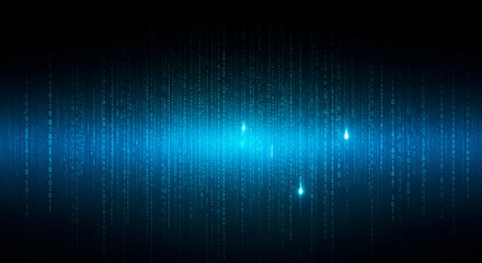 Digital Rain of Binary Code with Blue Glow data stream