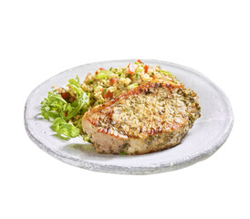 grilled garlic pork steaks with tabbouleh