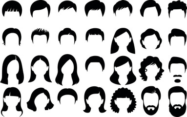 Collection of diverse hairstyles and haircuts vector illustration set