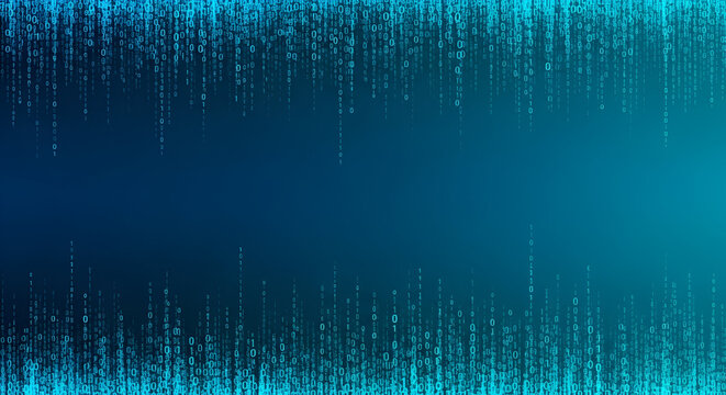 Falling Blue Binary Code Matrix with Gradient Background - Powered by Adobe