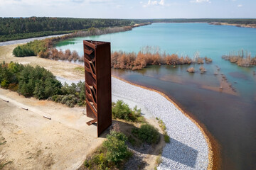 Landscape of the southern Brandenburg with the Rostiger Nagel (Rusty Nail, oficially named Landmarke Lausitzer Seenland) viewpoint as a dominant
