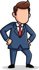 Pixel Art Businessman In A Blue Suit And Red Tie Standing Confidently White Background