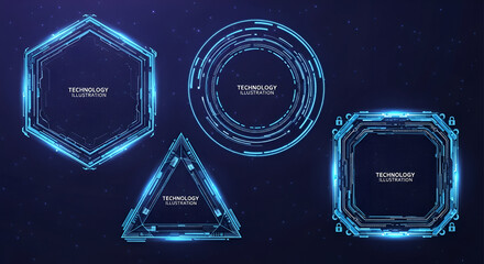Futuristic Geometric Technology Frames With Neon Blue Glow