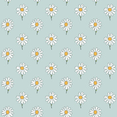 Seamless pattern with beautiful hand-drawn daisies