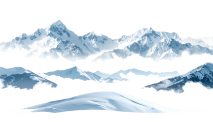 Snowy mountain range with jagged peaks against a black background