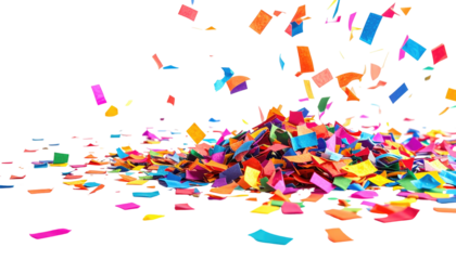 Colorful confetti explosion against a stark black background