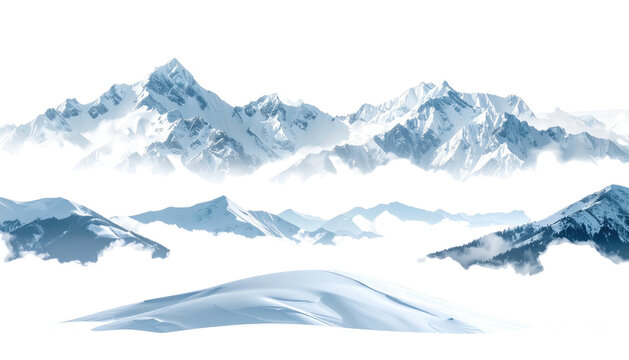Snowy mountain range with jagged peaks against a black background