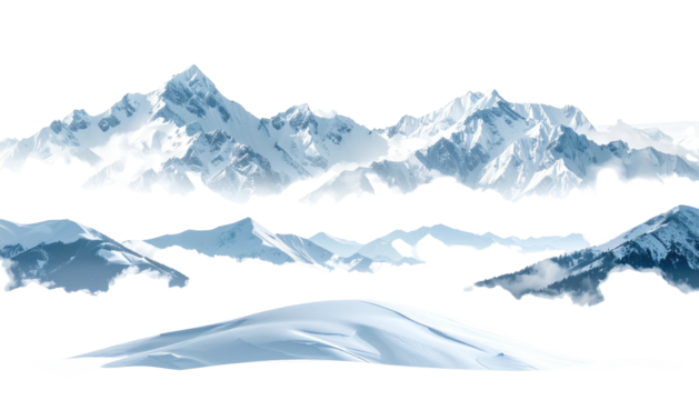 Snowy mountain range with jagged peaks against a black background