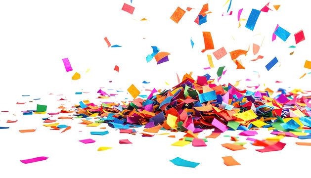 Colorful confetti explosion against a stark black background - Powered by Adobe