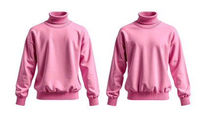 Pink turtleneck sweaters; front and back view, detailed fabric