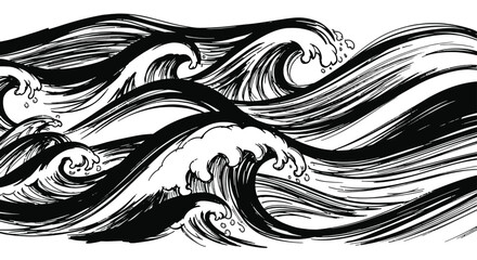 Fototapeta premium Artistic Illustration of Crashing Ocean Waves in Monochrome, Capturing the Raw Energy of the Sea